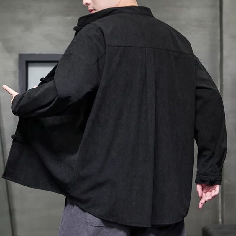 Kurtka męska z długim rękawem z bawełny sztruksowej z haftem chińskim i bambusem w kształcie Buddha Stones - image 34