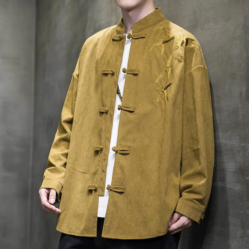 Kurtka męska z długim rękawem z bawełny sztruksowej z haftem bambusowym i żabą, z Buddha Stones - image 13