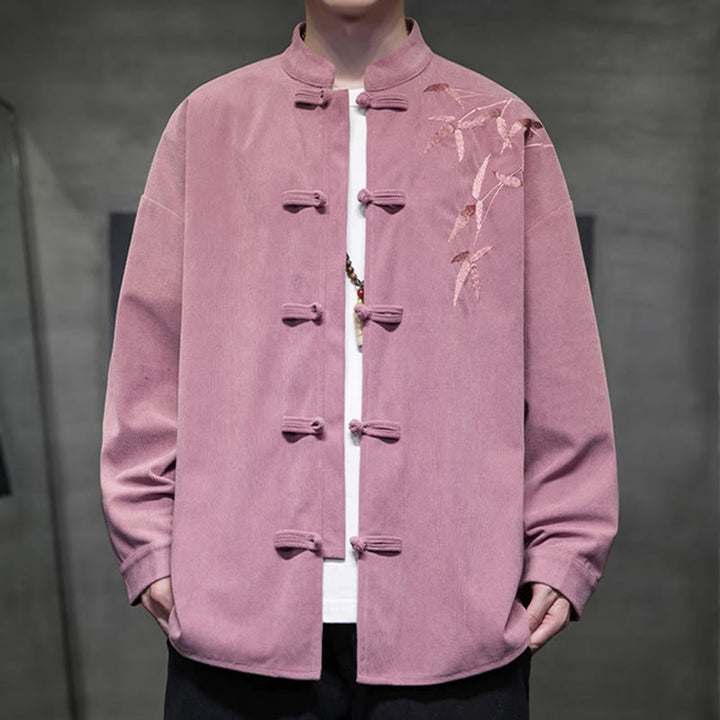 Kurtka męska z długim rękawem z bawełny sztruksowej z haftem chińskim i bambusem w kształcie Buddha Stones - image 19