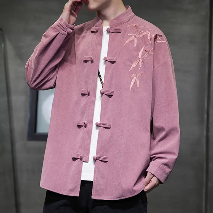 Kurtka męska z długim rękawem z bawełny sztruksowej z haftem chińskim i bambusem w kształcie Buddha Stones - image 21
