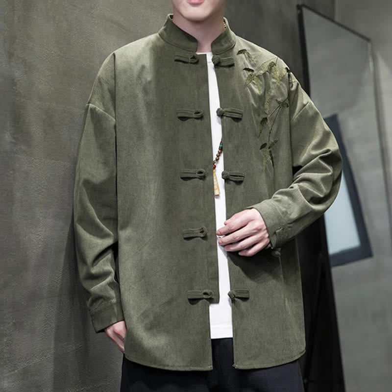 Kurtka męska z długim rękawem z bawełny sztruksowej z haftem chińskim i bambusem w kształcie Buddha Stones - image 5