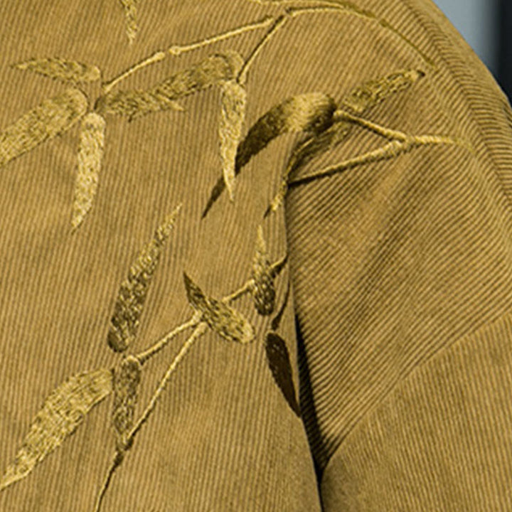 Kurtka męska z długim rękawem z bawełny sztruksowej z haftem chińskim i bambusem w kształcie Buddha Stones - image 16