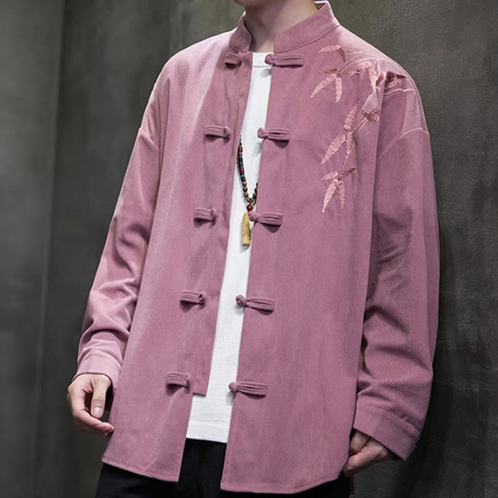 Kurtka męska z długim rękawem z bawełny sztruksowej z haftem bambusowym i żabą, z Buddha Stones - image 25