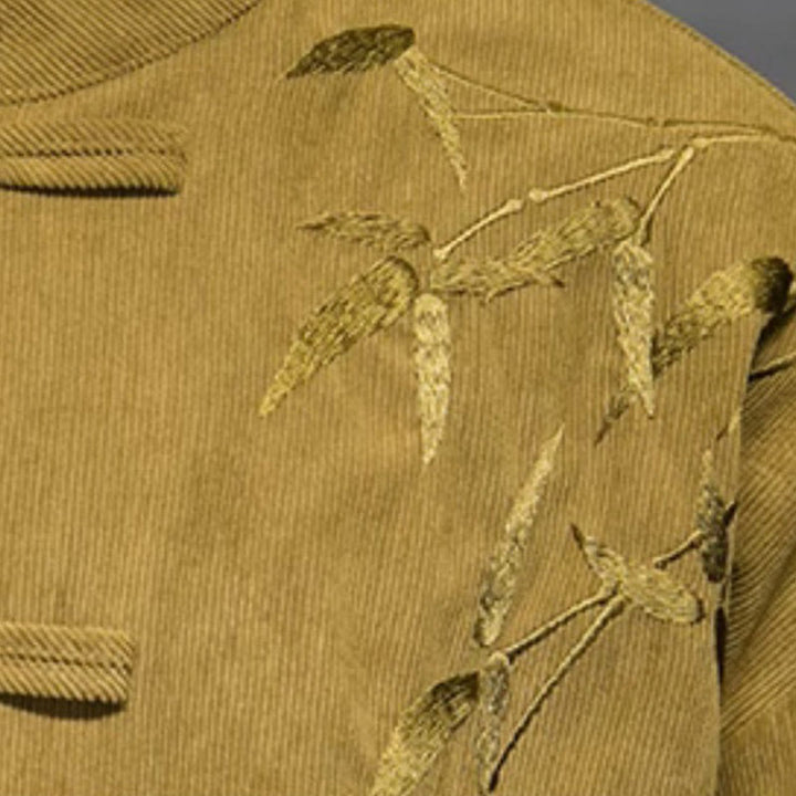 Kurtka męska z długim rękawem z bawełny sztruksowej z haftem bambusowym i żabą, z Buddha Stones - image 15