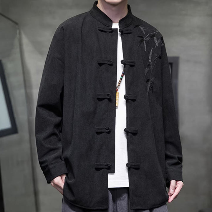 Kurtka męska z długim rękawem z bawełny sztruksowej z haftem chińskim i bambusem w kształcie Buddha Stones - image 32