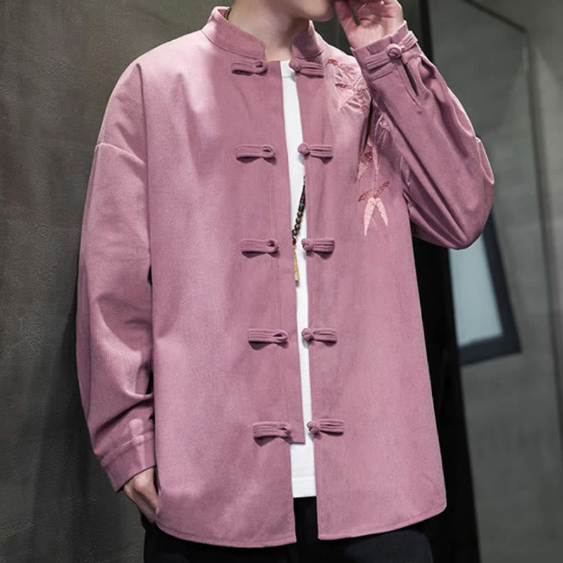 Kurtka męska z długim rękawem z bawełny sztruksowej z haftem bambusowym i żabą, z Buddha Stones - image 22