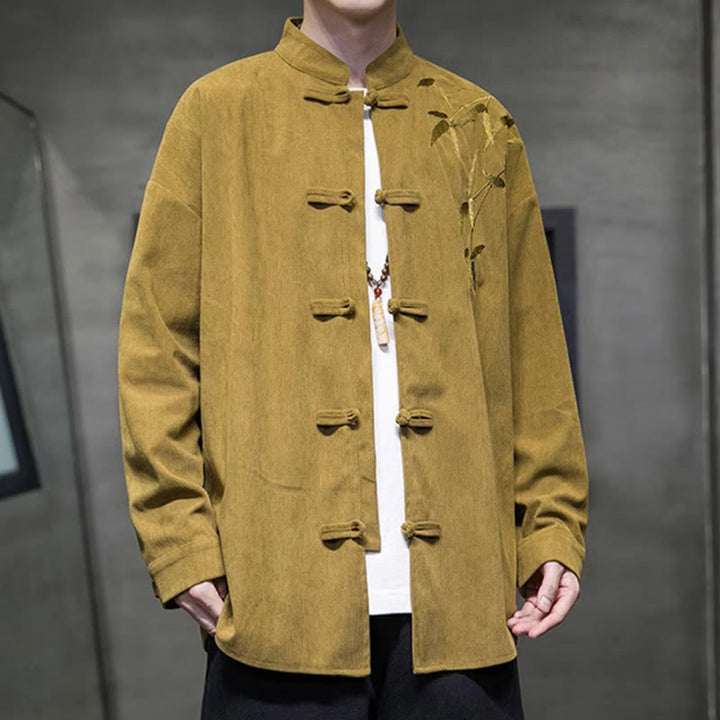 Kurtka męska z długim rękawem z bawełny sztruksowej z haftem chińskim i bambusem w kształcie Buddha Stones - image 10