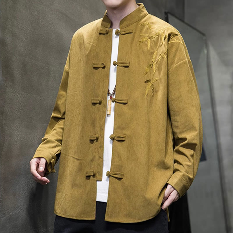 Kurtka męska z długim rękawem z bawełny sztruksowej z haftem bambusowym i żabą, z Buddha Stones - image 12