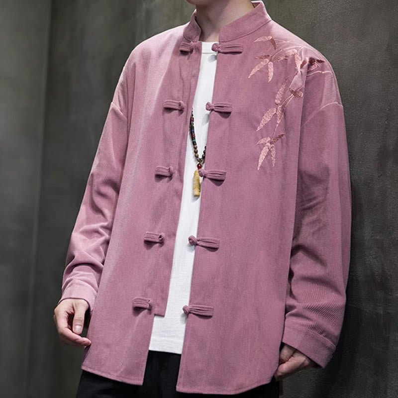 Kurtka męska z długim rękawem z bawełny sztruksowej z haftem chińskim i bambusem w kształcie Buddha Stones - image 25