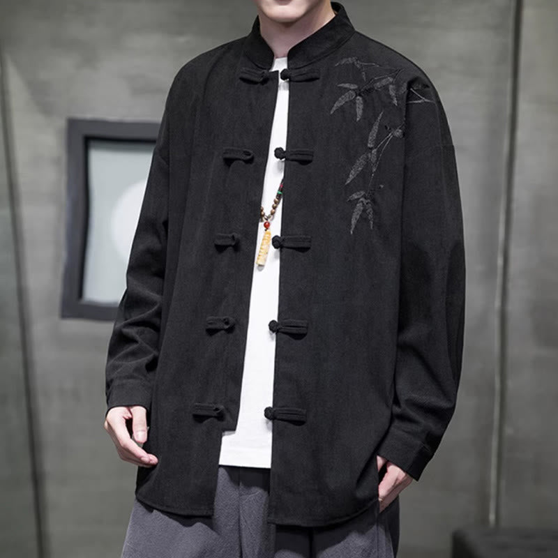 Kurtka męska z długim rękawem z bawełny sztruksowej z haftem bambusowym i żabą, z Buddha Stones - image 29