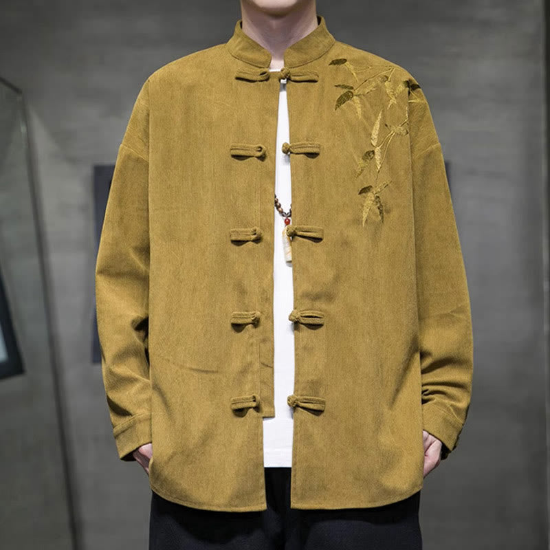 Kurtka męska z długim rękawem z bawełny sztruksowej z haftem bambusowym i żabą, z Buddha Stones - image 9