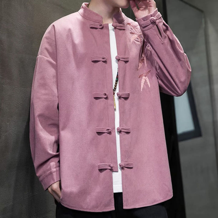 Kurtka męska z długim rękawem z bawełny sztruksowej z haftem chińskim i bambusem w kształcie Buddha Stones - image 22