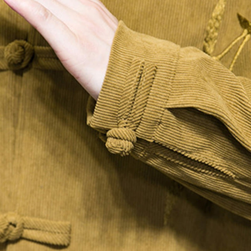 Kurtka męska z długim rękawem z bawełny sztruksowej z haftem chińskim i bambusem w kształcie Buddha Stones - image 17