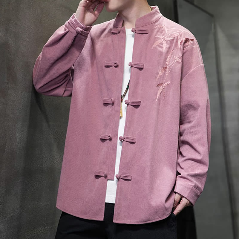 Kurtka męska z długim rękawem z bawełny sztruksowej z haftem bambusowym i żabą, z Buddha Stones - image 26