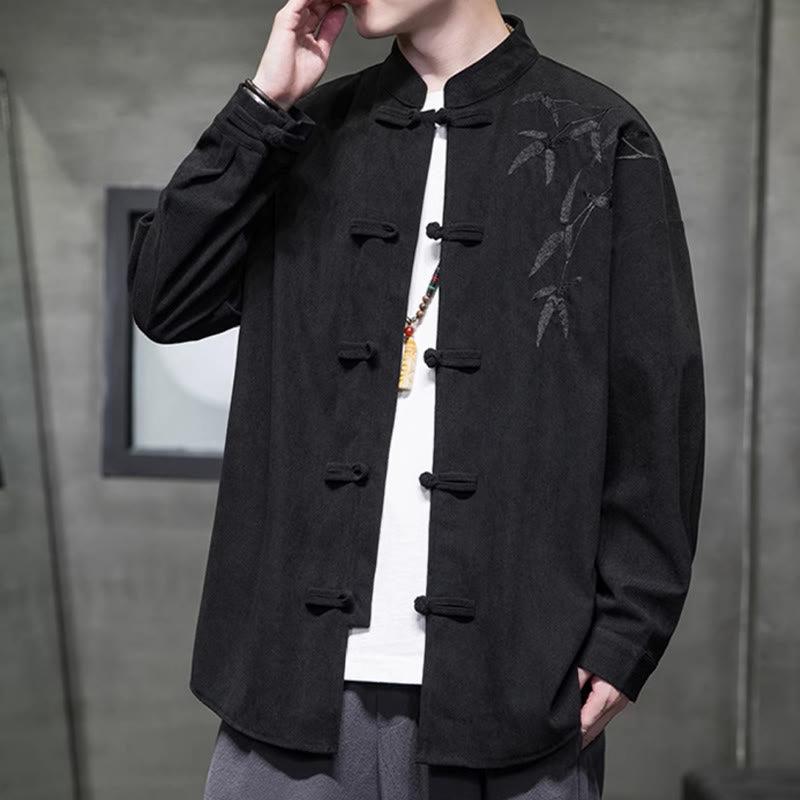 Kurtka męska z długim rękawem z bawełny sztruksowej z haftem bambusowym i żabą, z Buddha Stones - image 30