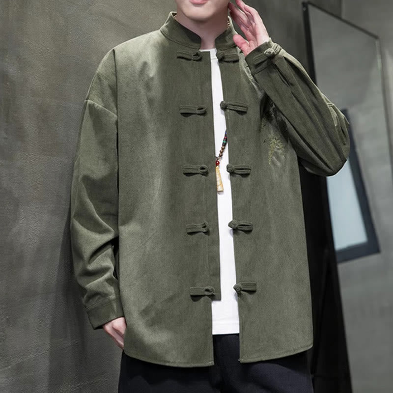 Kurtka męska z długim rękawem z bawełny sztruksowej z haftem chińskim i bambusem w kształcie Buddha Stones - image 6