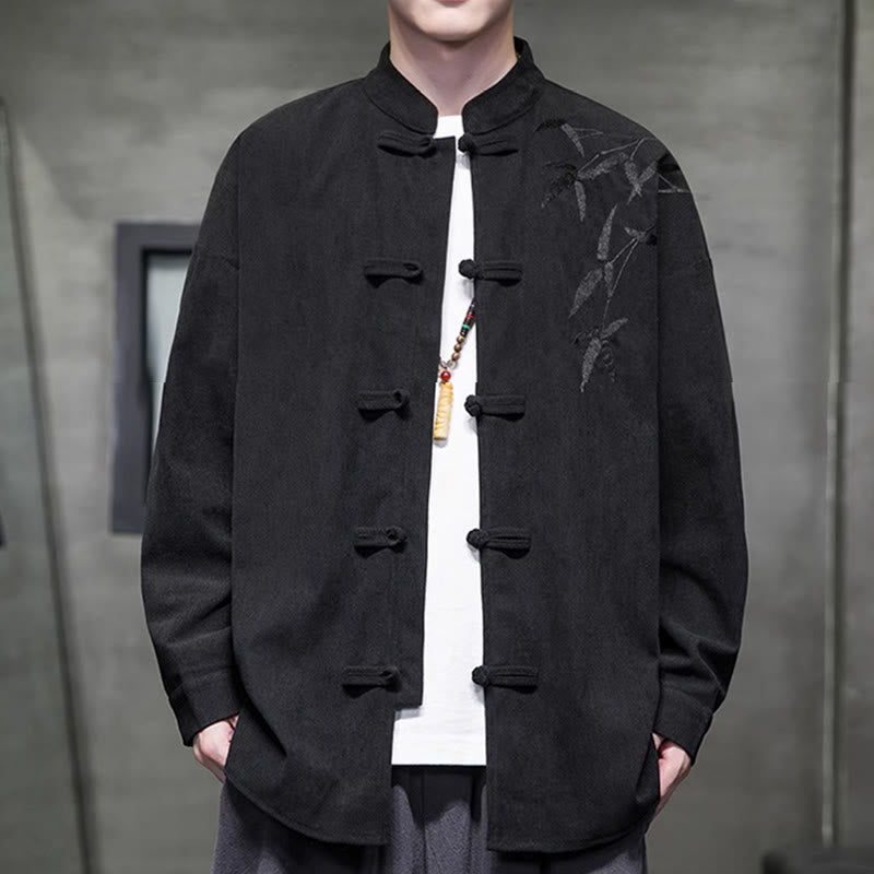 Kurtka męska z długim rękawem z bawełny sztruksowej z haftem chińskim i bambusem w kształcie Buddha Stones - image 31