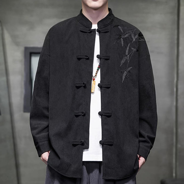 Kurtka męska z długim rękawem z bawełny sztruksowej z haftem chińskim i bambusem w kształcie Buddha Stones - image 31