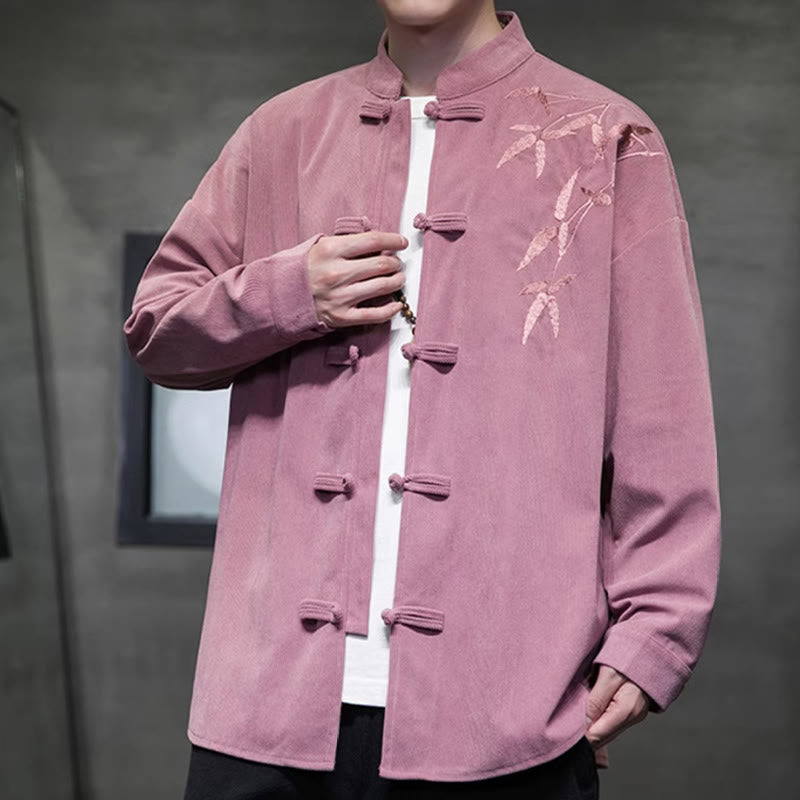 Kurtka męska z długim rękawem z bawełny sztruksowej z haftem bambusowym i żabą, z Buddha Stones - image 23