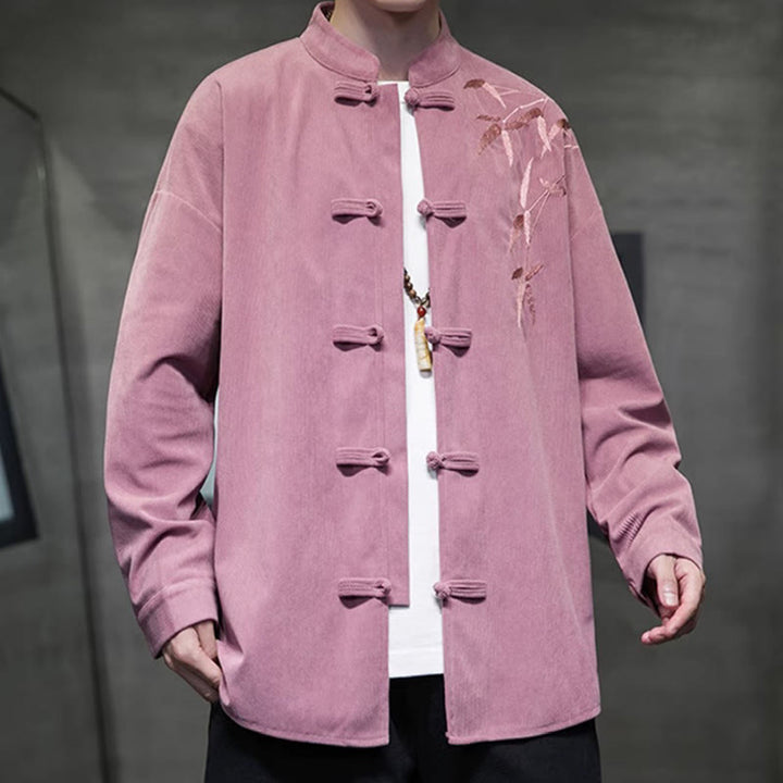 Kurtka męska z długim rękawem z bawełny sztruksowej z haftem chińskim i bambusem w kształcie Buddha Stones - image 20