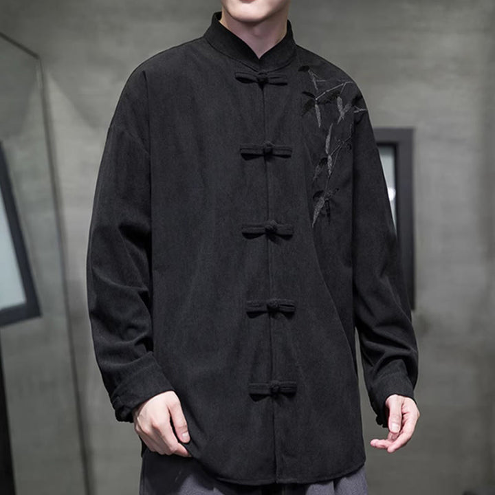 Kurtka męska z długim rękawem z bawełny sztruksowej z haftem chińskim i bambusem w kształcie Buddha Stones - image 35