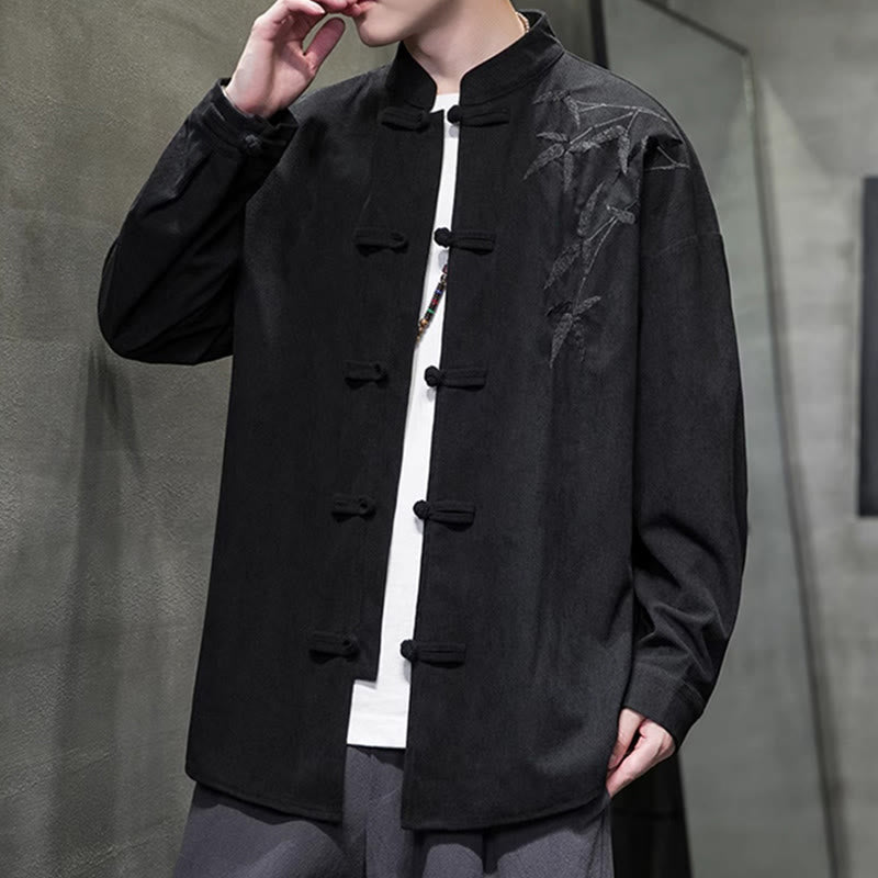 Kurtka męska z długim rękawem z bawełny sztruksowej z haftem bambusowym i żabą, z Buddha Stones - image 36