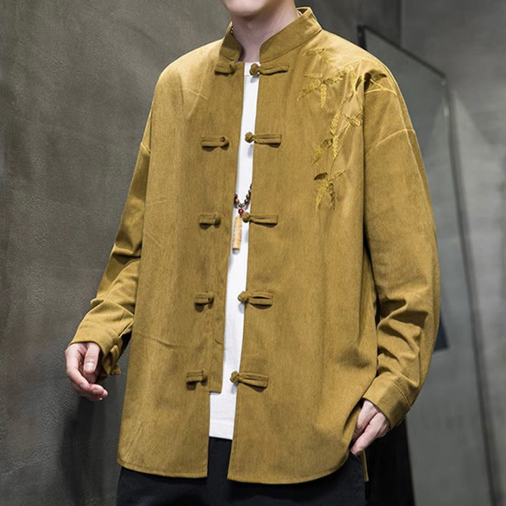 Kurtka męska z długim rękawem z bawełny sztruksowej z haftem chińskim i bambusem w kształcie Buddha Stones - image 12