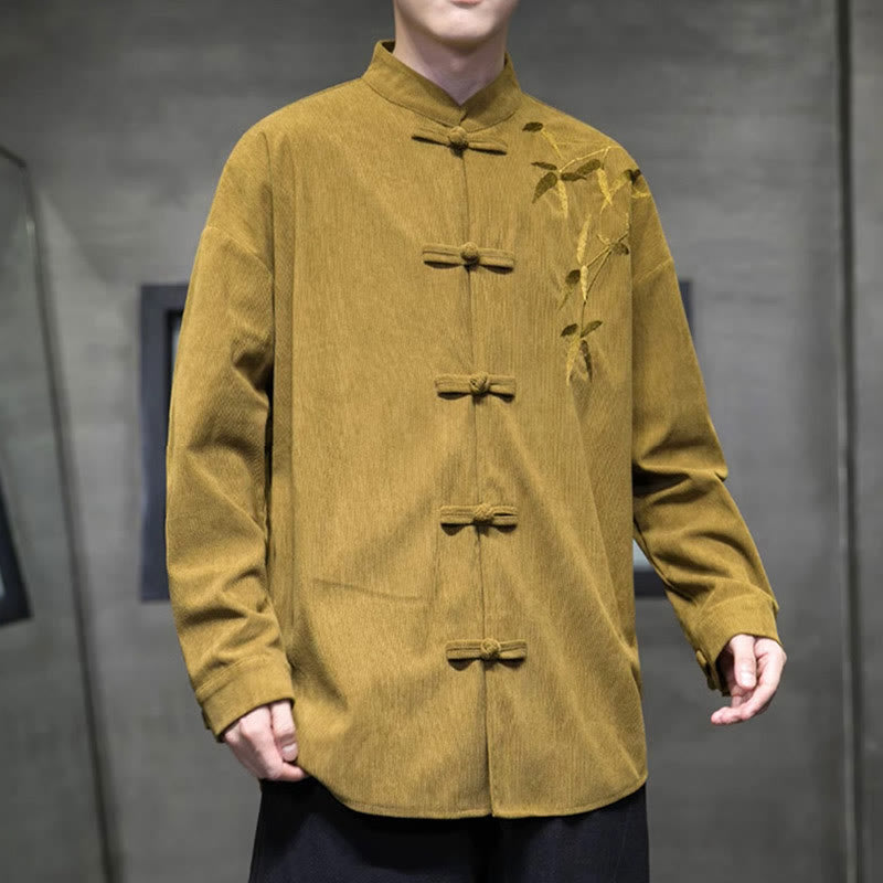 Kurtka męska z długim rękawem z bawełny sztruksowej z haftem chińskim i bambusem w kształcie Buddha Stones - image 14