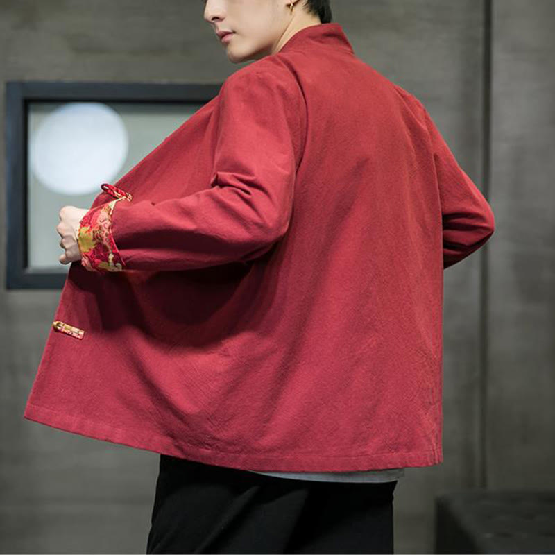 Kurtka męska z długim rękawem z bawełny z nadrukiem w kontrastowym kolorze i wzorem smoka z motywem Buddha Stones , zapinana na guziki - image 6