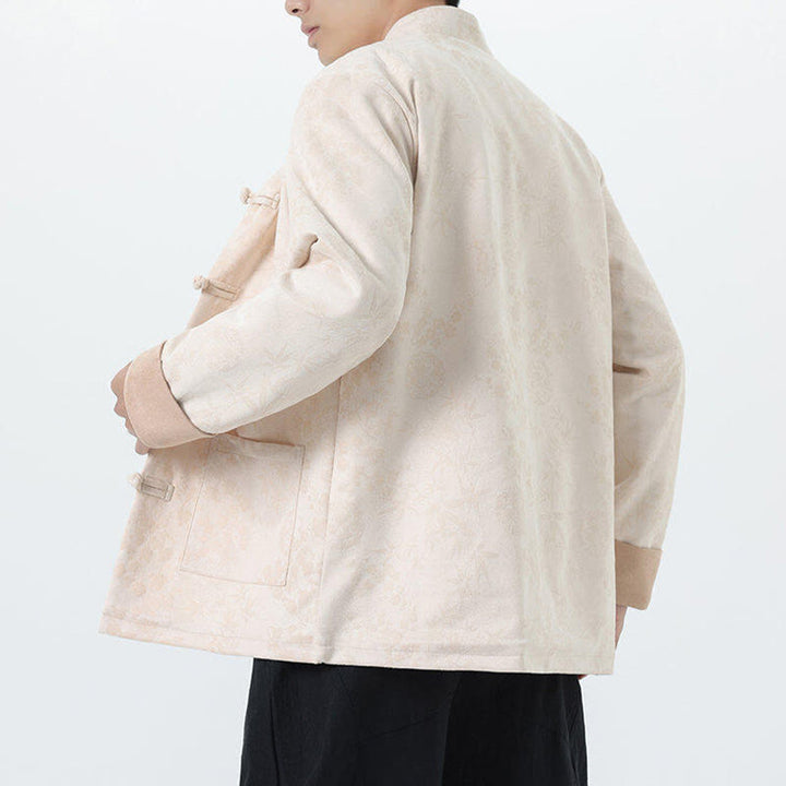 Kurtka męska z długim rękawem z bawełny Buddha Stones Fall Jacquard Bamboo Frog-guziki i kieszeniami - image 21