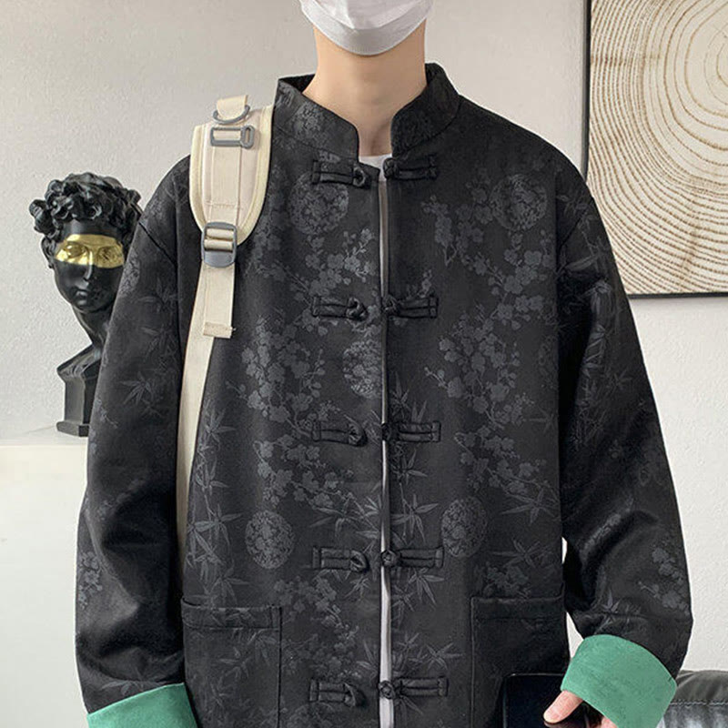 Kurtka męska z długim rękawem z bawełny Buddha Stones Fall Jacquard Bamboo Frog-guziki i kieszeniami - image 8