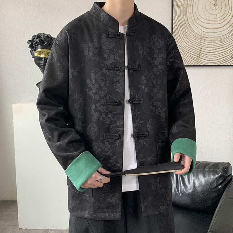 Kurtka męska z długim rękawem z bawełny Buddha Stones Fall Jacquard Bamboo Frog-guziki i kieszeniami - image 7