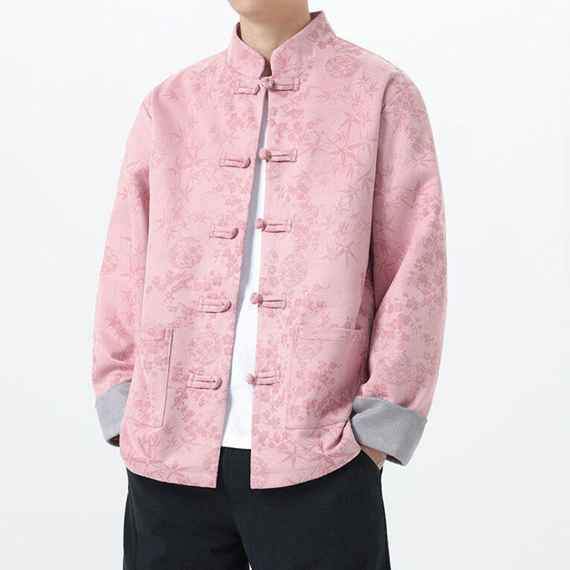 Kurtka męska z długim rękawem z bawełny Buddha Stones Fall Jacquard Bamboo Frog-guziki i kieszeniami - image 12