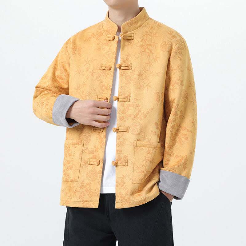 Kurtka męska z długim rękawem z bawełny Buddha Stones Fall Jacquard Bamboo Frog-guziki i kieszeniami - Złoto - US/UK/AU46， EU56 (5XL) - image 1