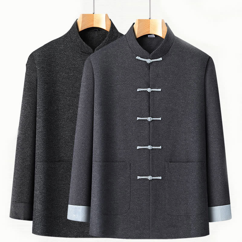 Męska kurtka jesienna z bawełny z długim rękawem i kieszeniami, zapinana na guziki żabki, z Buddha Stones - image 3