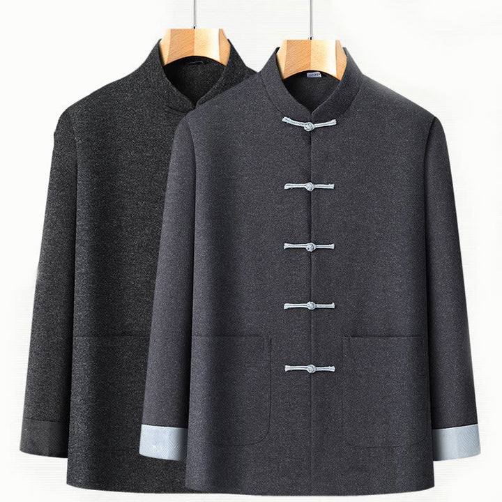 Męska kurtka jesienna z bawełny z długim rękawem i kieszeniami, zapinana na guziki żabki, z Buddha Stones - image 3