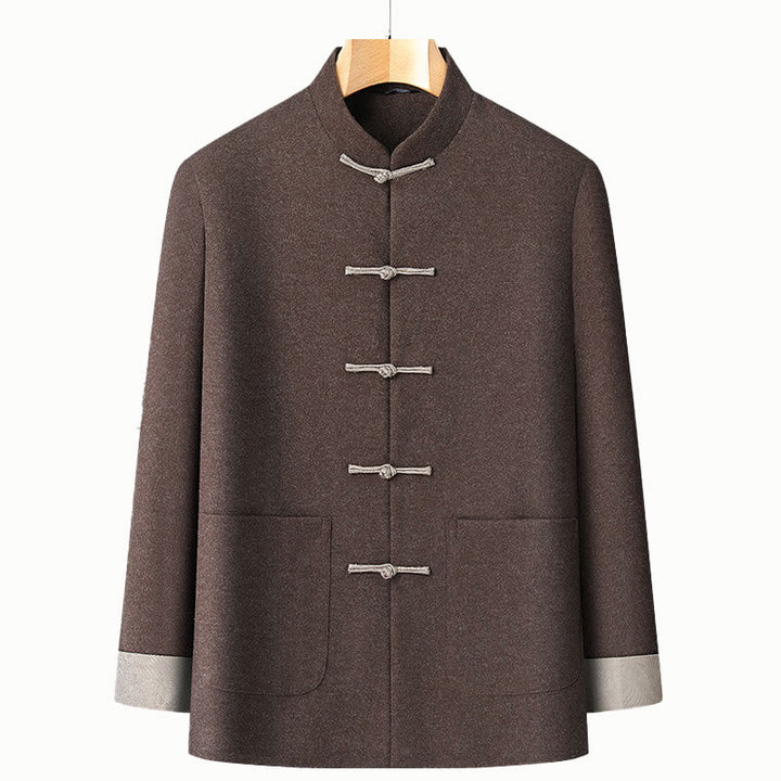 Męska kurtka jesienna z bawełny z długim rękawem i kieszeniami, zapinana na guziki żabki, z Buddha Stones - Sjena - US/UK/AU42， EU52 (3XL) - image 2