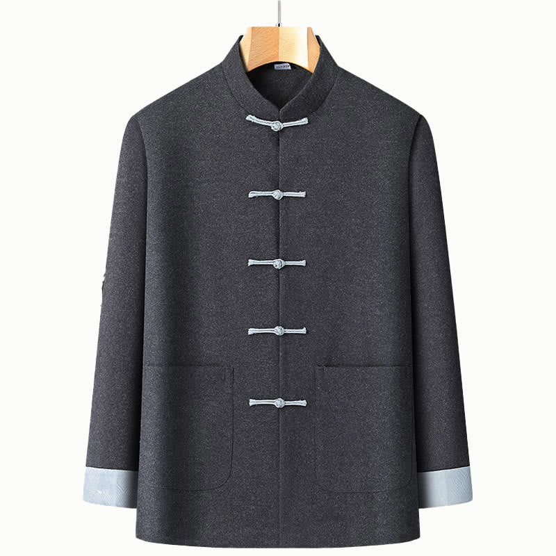 Męska kurtka jesienna z bawełny z długim rękawem i kieszeniami, zapinana na guziki żabki, z Buddha Stones - DimGray - US/UK/AU42， EU52 (3XL) - image 0