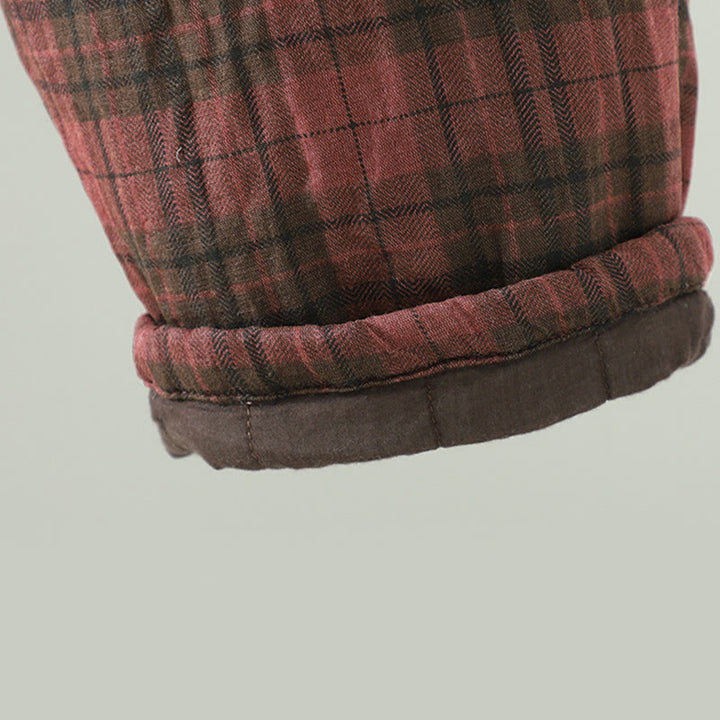 Damskie spodnie haremowe termiczne z bawełny z kieszeniami i wielokolorową kratą w Buddha Stones - image 14