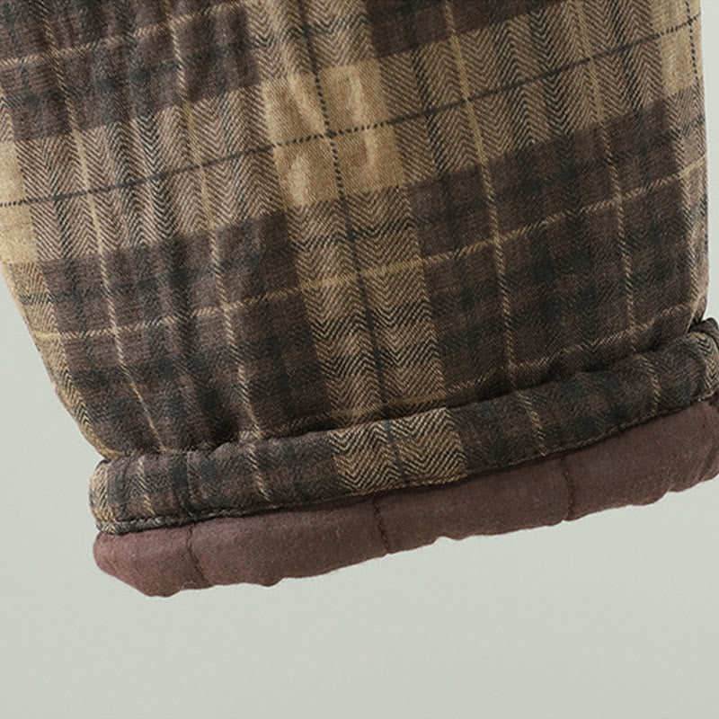 Damskie spodnie haremowe termiczne z bawełny z kieszeniami i wielokolorową kratą w Buddha Stones - image 8