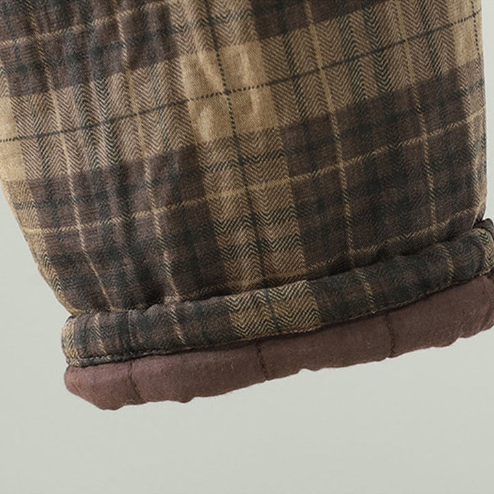 Damskie spodnie haremowe termiczne z bawełny z kieszeniami i wielokolorową kratą w Buddha Stones - image 8