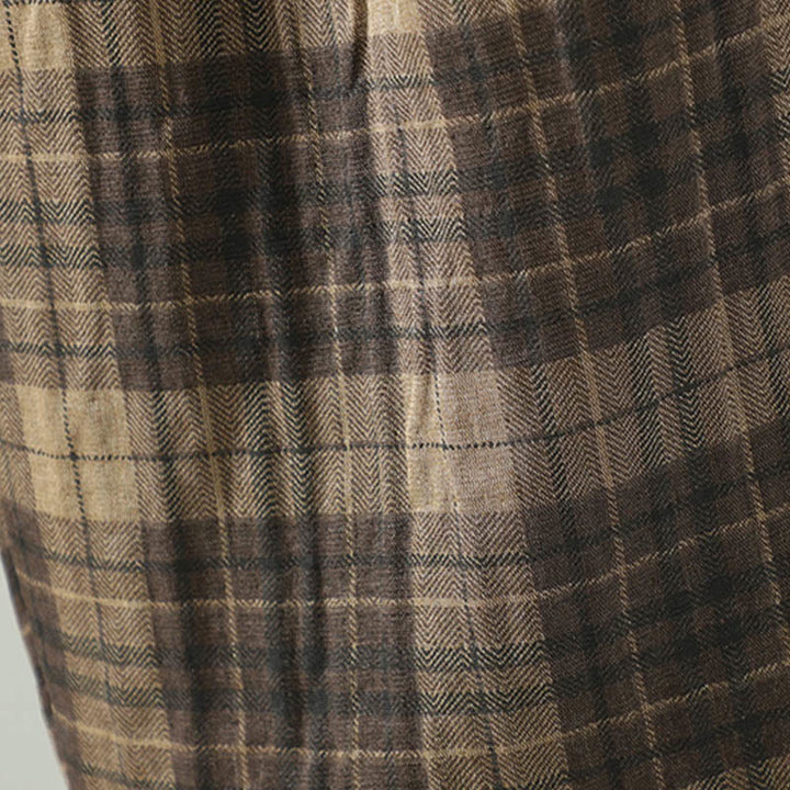 Damskie spodnie haremowe termiczne z bawełny z kieszeniami i wielokolorową kratą w Buddha Stones - image 7