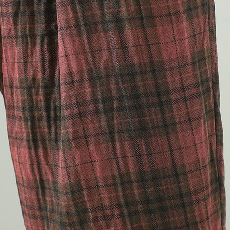 Damskie spodnie haremowe termiczne z bawełny z kieszeniami i wielokolorową kratą w Buddha Stones - image 13