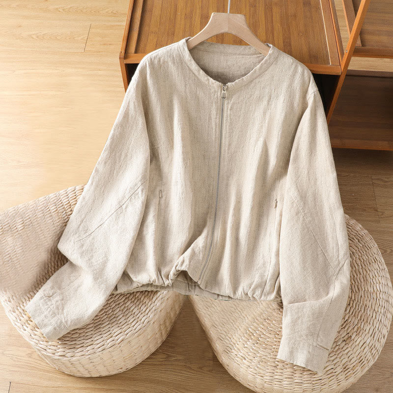 Kurtka damska z długim rękawem i kieszeniami, bawełniana, zapinana na zamek błyskawiczny, z podwójną warstwą materiału Buddha Stones - AntiqueWhite - US8-10，UK/AU12-14，EU40-42 (2XL) - image 9