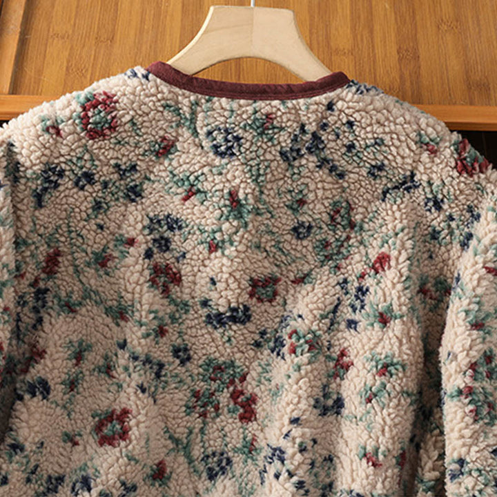 Damska kurtka termiczna z długim rękawem i kieszeniami, z bawełny z motywem kwiatowym "Buddha Stones" , zapinana na guziki - image 4