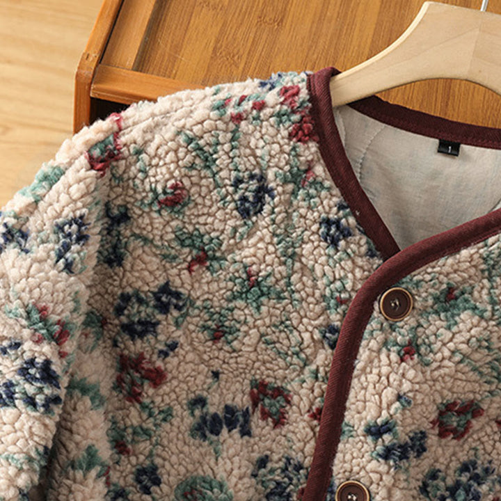 Damska kurtka termiczna z długim rękawem i kieszeniami, z bawełny z motywem kwiatowym "Buddha Stones" , zapinana na guziki - image 5