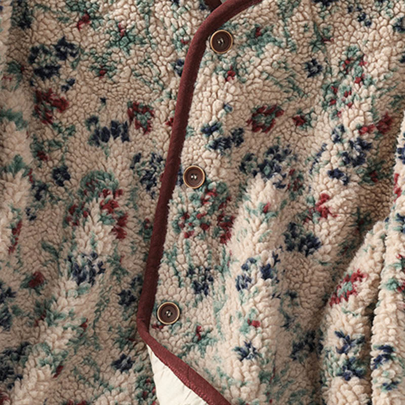 Damska kurtka termiczna z długim rękawem i kieszeniami, z bawełny z motywem kwiatowym "Buddha Stones" , zapinana na guziki - image 6