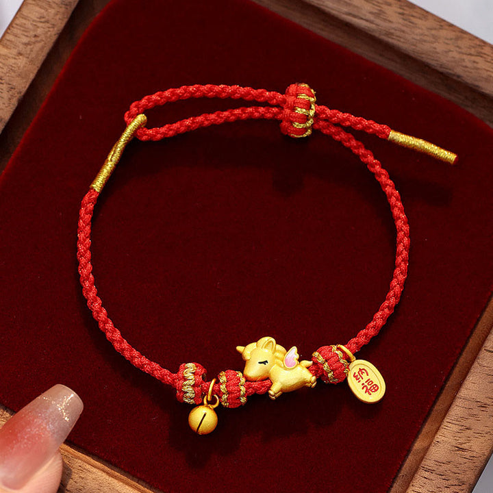Bransoletka z czerwonego sznurka z Buddha Stones ze srebra próby 925, Rok Konia, Szczęście i Siła - Styl A (obwód nadgarstka: 16-20 cm) - image 0