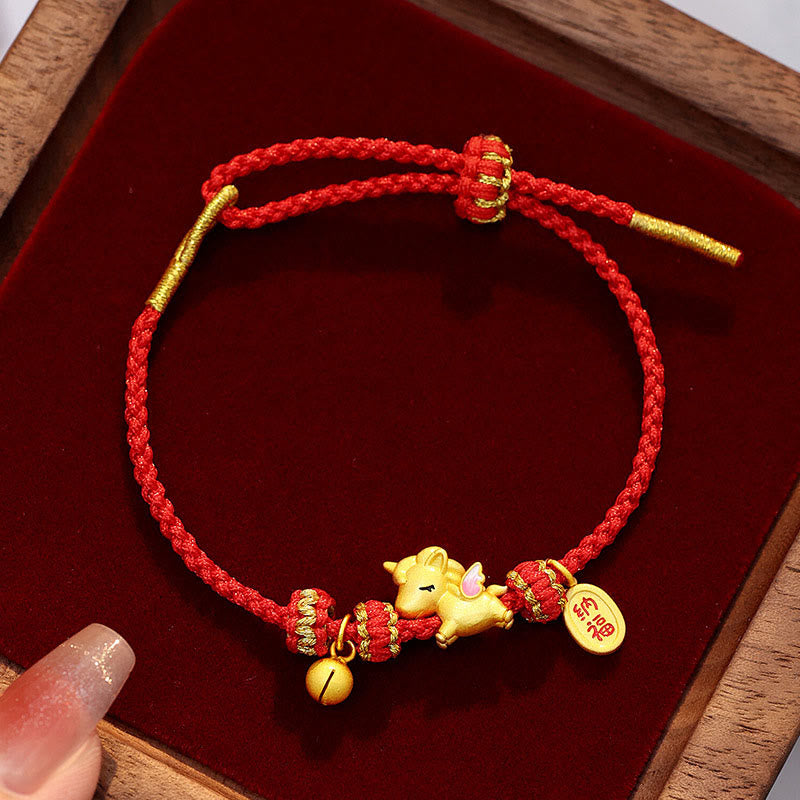 Bransoletka z czerwonego sznurka z Buddha Stones ze srebra próby 925, Rok Konia, Szczęście i Siła - Styl A (obwód nadgarstka: 16-20 cm) - image 0