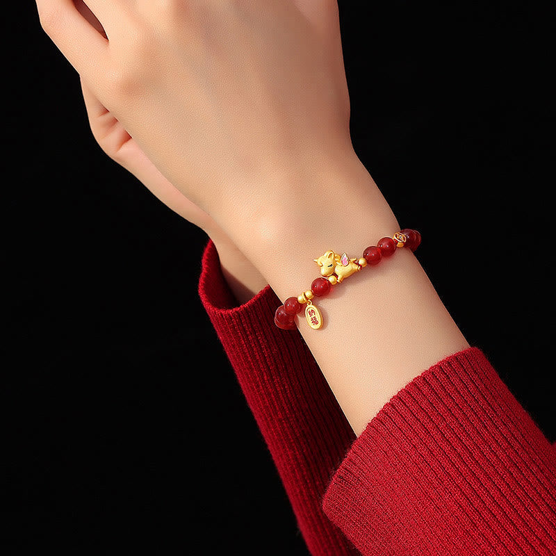 Bransoletka Buddha Stones ze srebra próby 925, Rok Konia, Czerwony Agat, Szczęście i Pewność Siebie - image 5